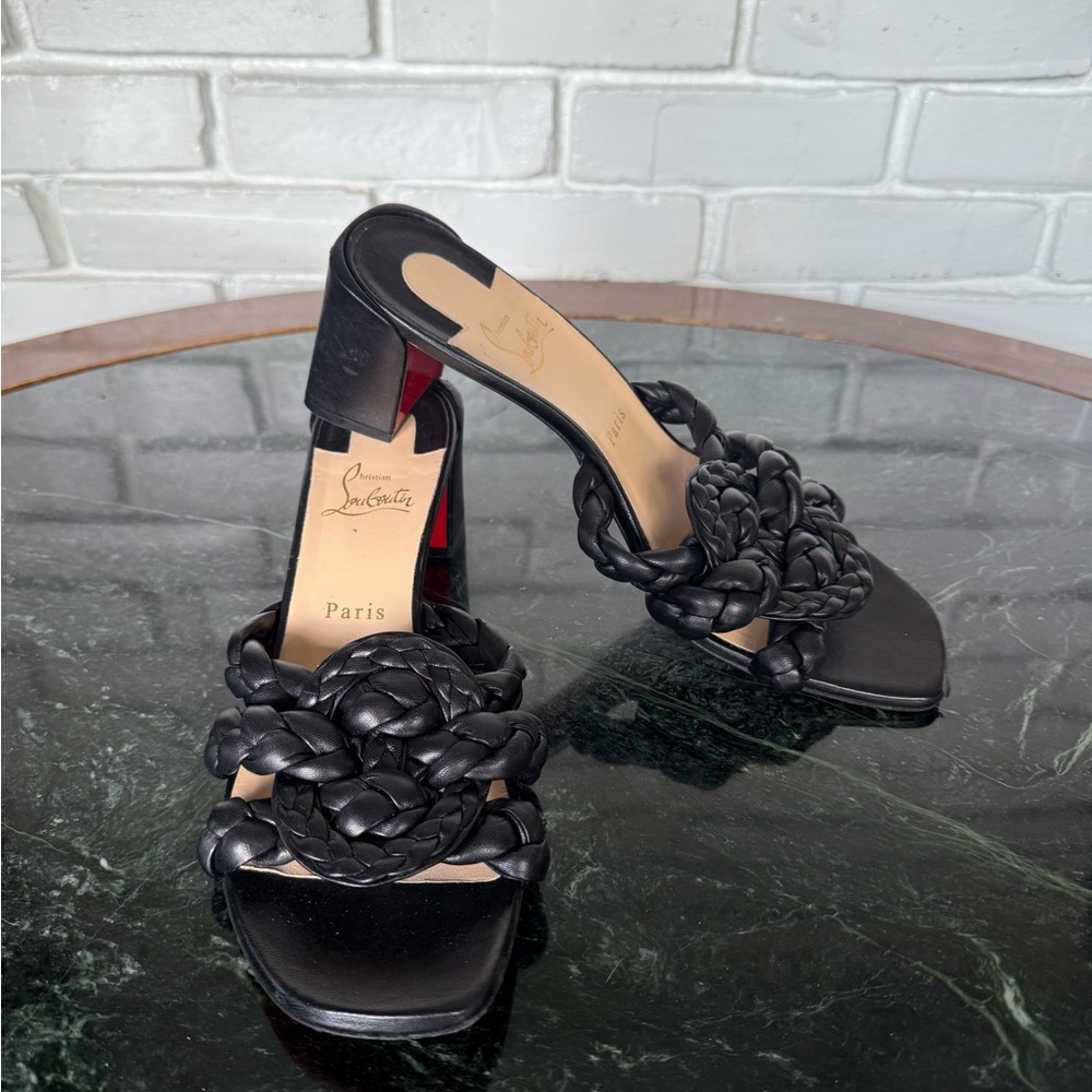 Christian Louboutin Black Braided Leather Mules